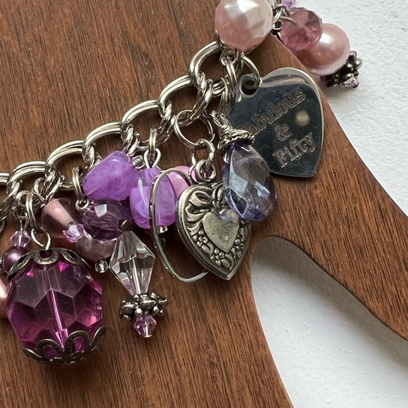 Hand made charm bracelet purple silver 50th Birthday fifty and fabulous - Picture 7 of 11